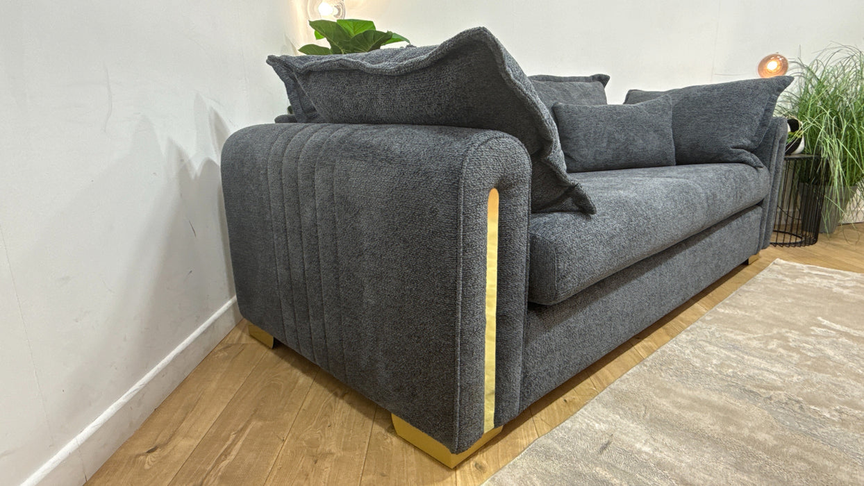 Sofology Savoy Fabric 3 Seater Gold Trim in Soft Boucle Midnight