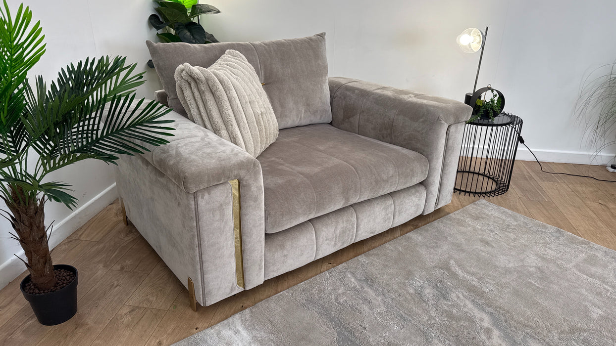 Sofology The Oscar Loveseat Gold Trim in Fine Textured Chenille Stone