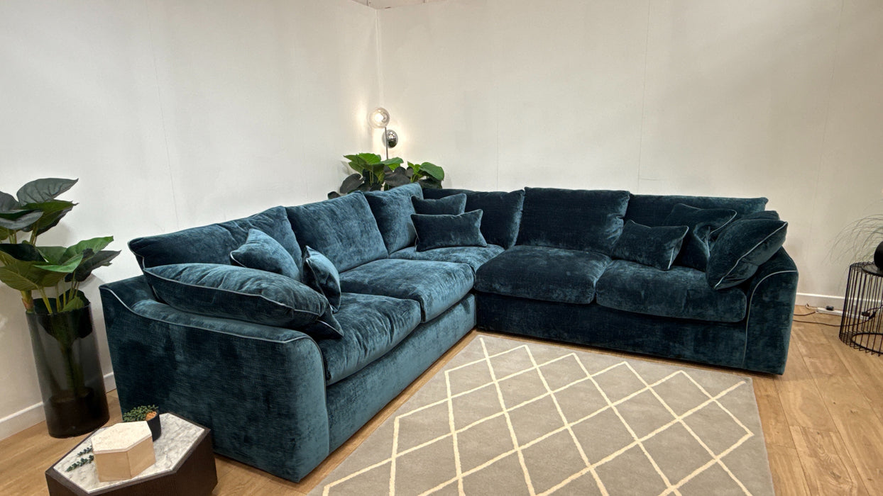 Sofology Georgio Fabric 3 Corner 3 Feather Flex Seats in Luxe Chenille Teal Mix
