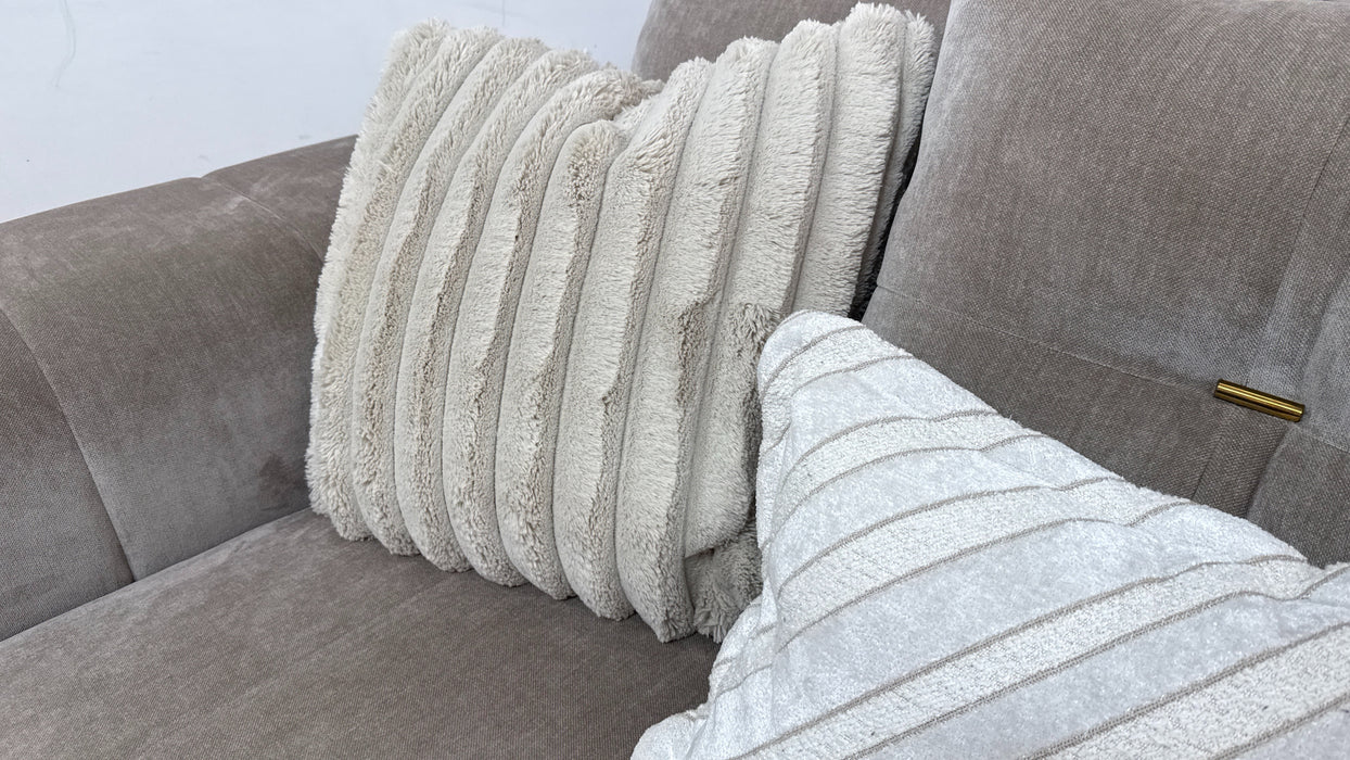 Sofology Oscar Fabric 2 Seater Gold Trim in Fine Textured Chenille Stone Mix