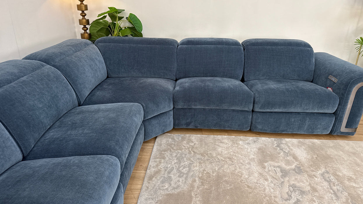 Sofology Plaza Fabric 3 Corner 3 Triple Power Recliner/Headrest in Relaxed Chenille Denim