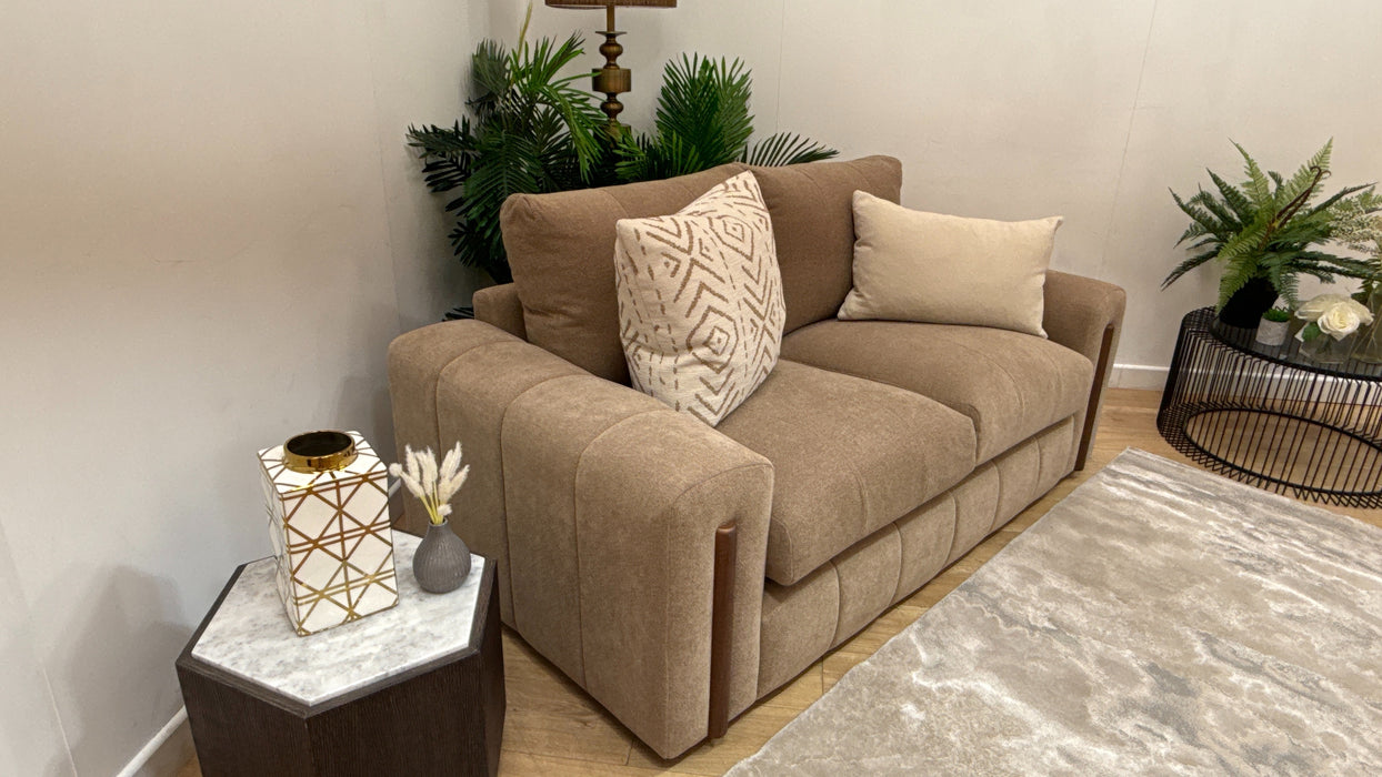 Sofology Soho Fabric 2 Seater Dark Wood Trim in Micro Boucle Mink/Natural Mix