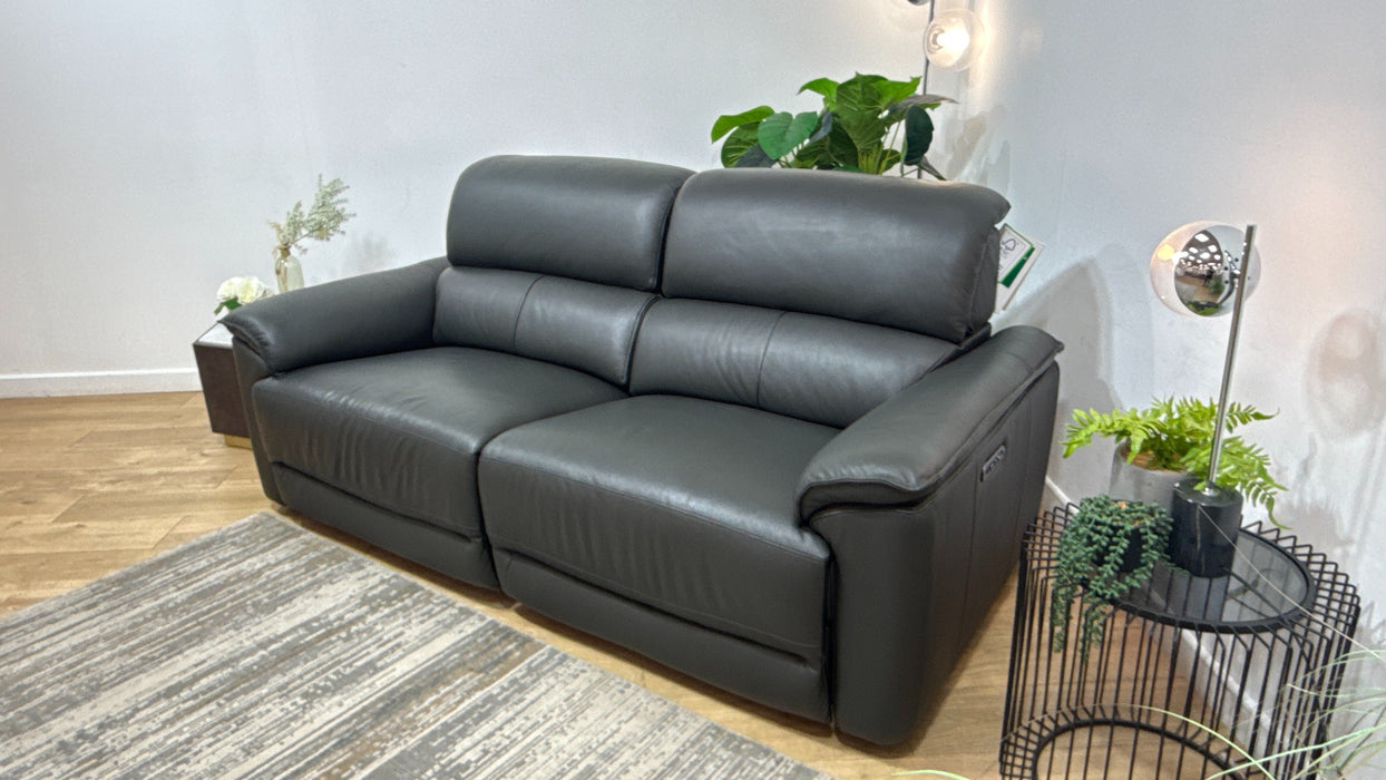 Sofology Hugo Leather 2.5 Seater Power Recliner/Headrest in Trusty Embossed Charcoal