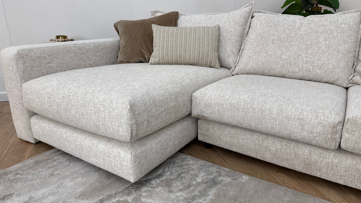 Sofology Cove Fabric Chaise Small Light Wood Panel in Artisan Chenille Ecru Mix