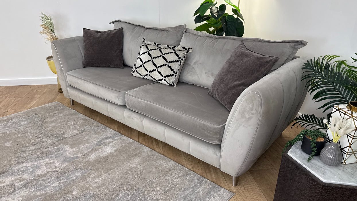 Sofology Gabrielle Fabric 4 Seater Chrome Trim in Plush Pebble/Alexa Truffle