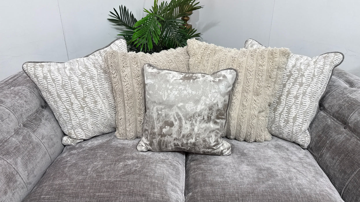 Sofology Highgrove Fabric 2 Seater Pillow Back Feather Flex Seats in Luxe Chenille Pewter Mix