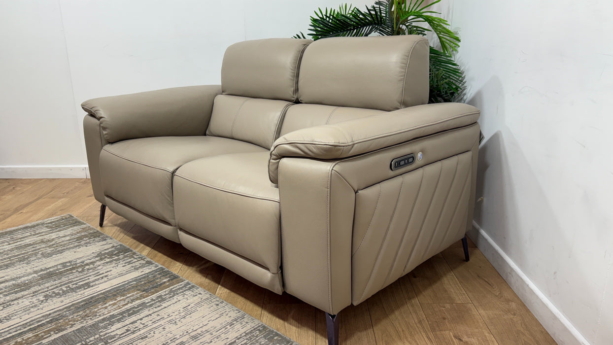 Sofology The Fratelli Leather 2 Seater Power Recliner/Headrest in Trusty Embossed Stone