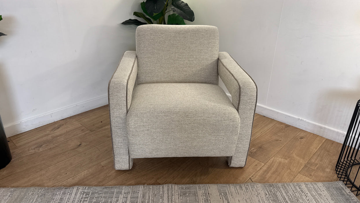 Sofology Russo Fabric Accent Chair in Lustre Weave Contrast Piping Natural Mix