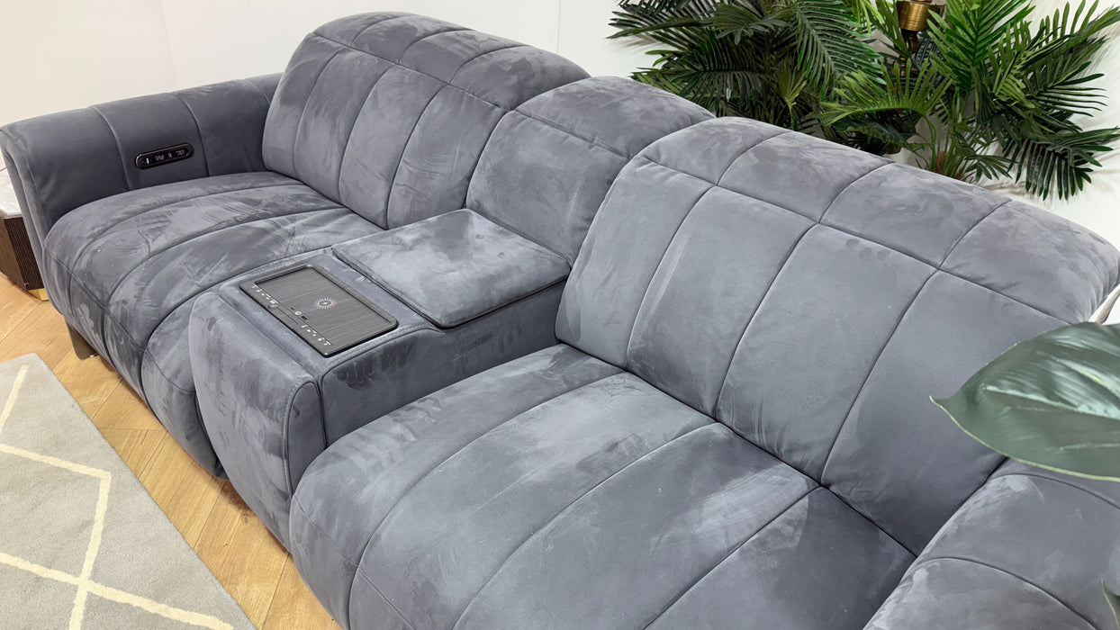 Sofology Paramount Fabric 2.5 Seater Console Power Recliner/Headrest Speakers in Lifestyle Nubuck Feel Charcoal
