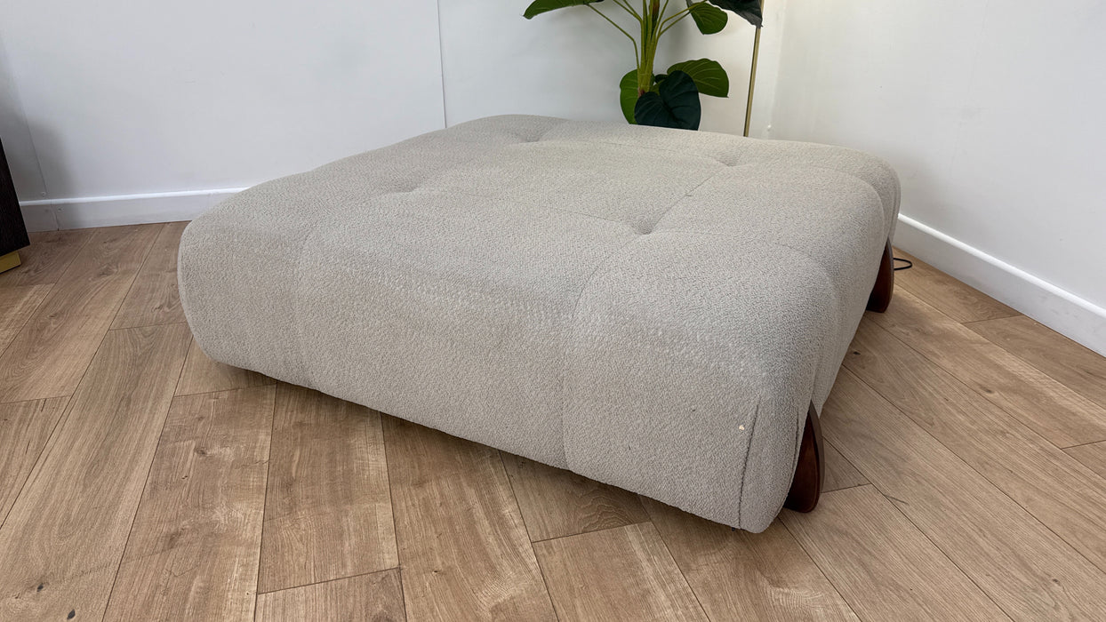 Sofology Marble Arch Fabric Designer Footstool in Cosy Boucle Wood Trim Pebble