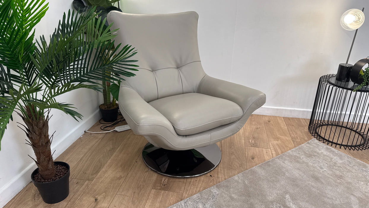 Sofology The Viento Leather Swivel Chair in Trusty Embossed Light Grey