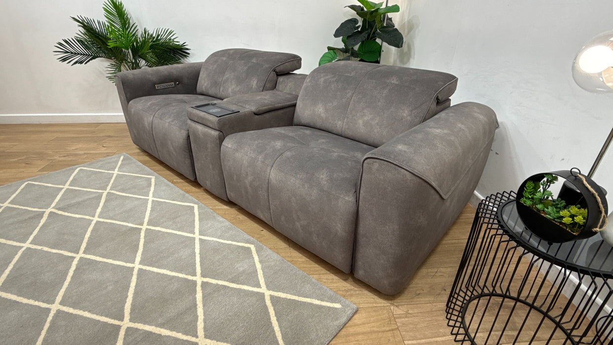 Sofology Riviera Fabric 2.5 Seater Console Power Recliner/Headrest Heated Seats in Mocha