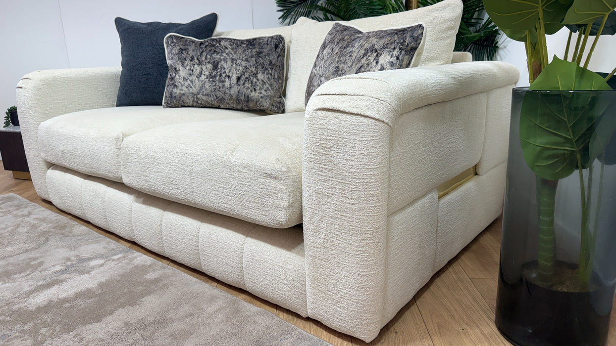 Sofology Westwood Fabric 2 Seater Gold Trim in Teddy Chenille Ivory Mix