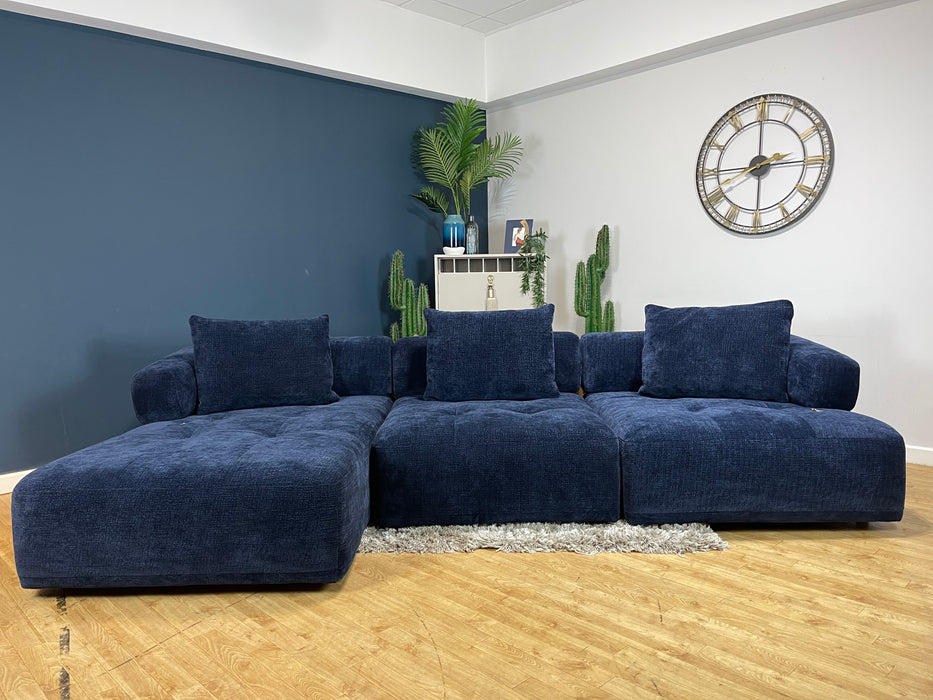 Flex Chaise 4 Seater Chenille Navy Power Reclining Backs (WA2)