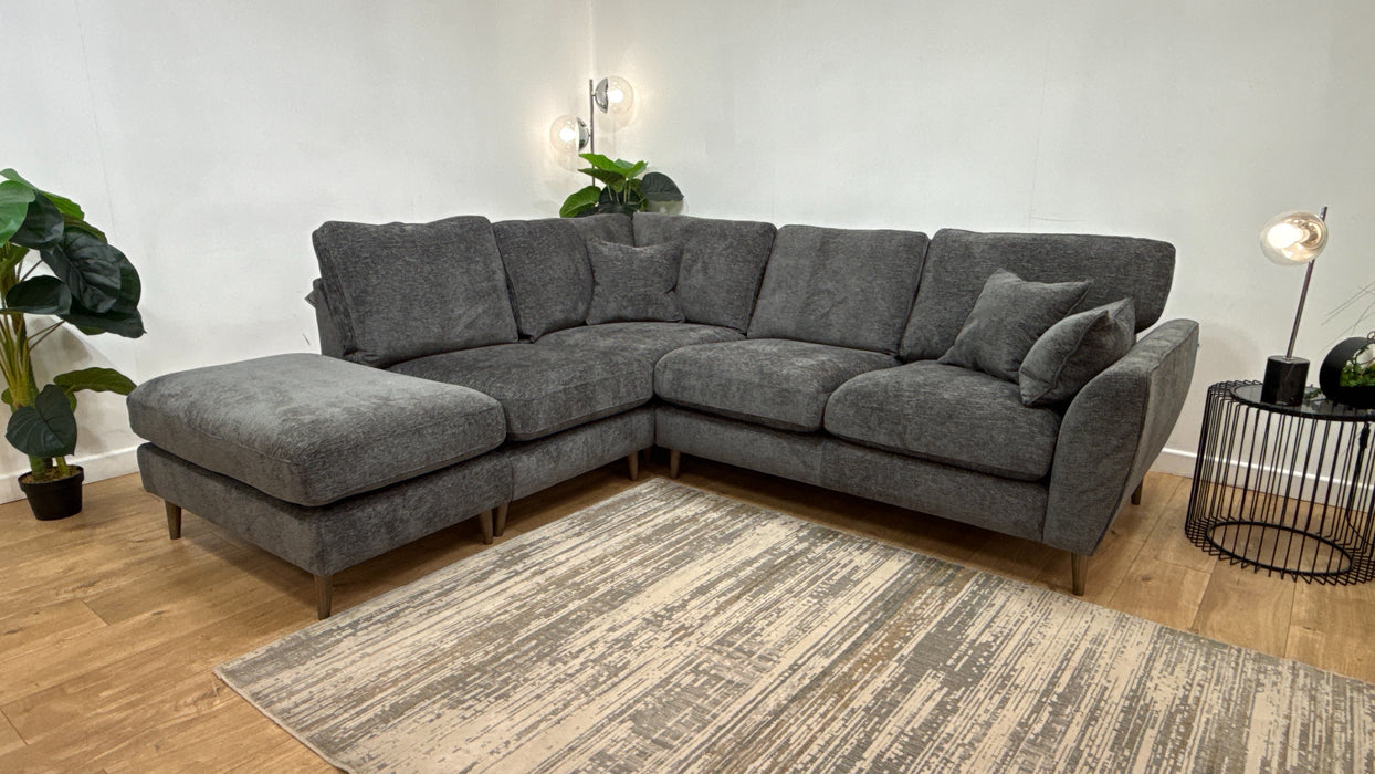 Sofology Hackney Chaise 1 Corner 2 Sprung Seats in Linen Look Chenille Charcoal