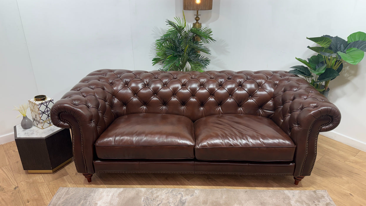 Sofology Darcy Leather 3 Seater with Studs in Trusty Supersoft Sheen Chestnut