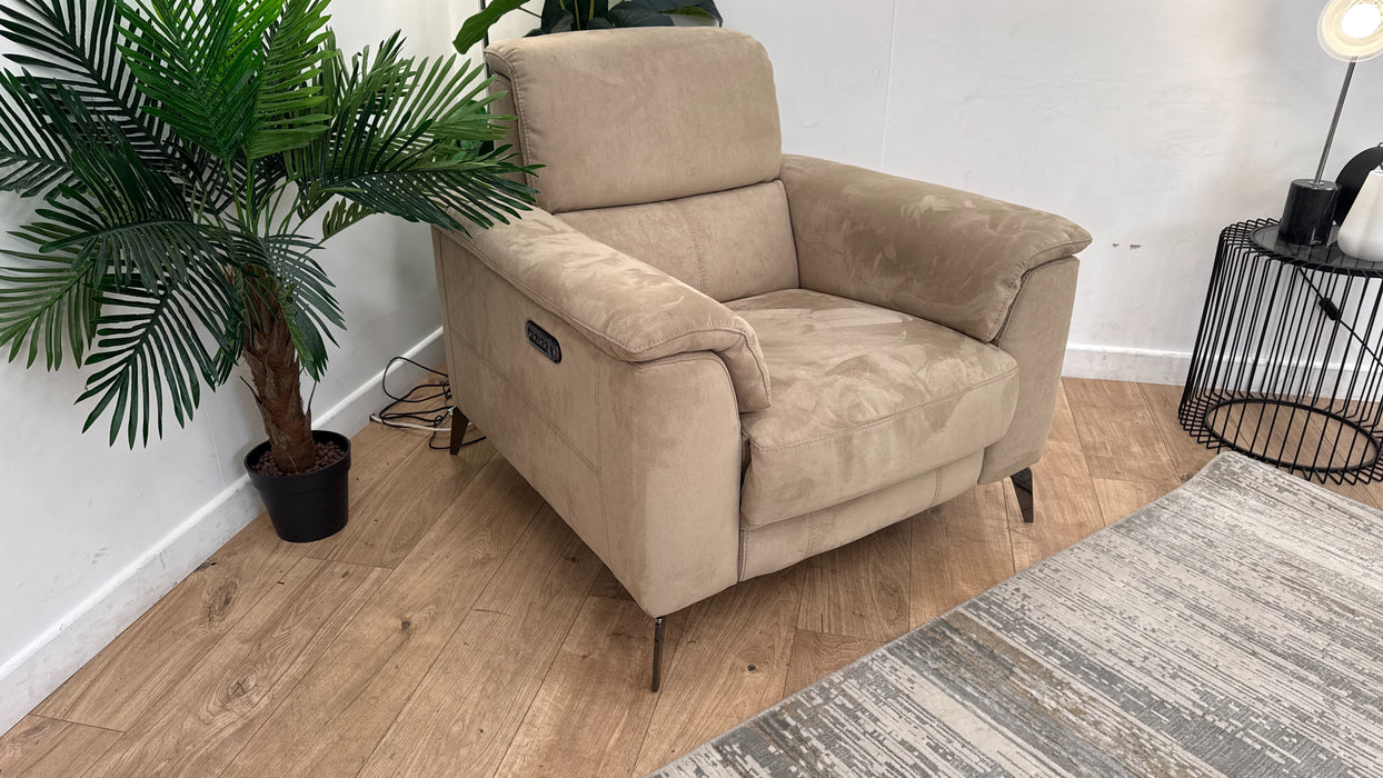 Sofology Illinois Fabric Chair Power Recliner/Headrest in Lifestyle Textured Taupe