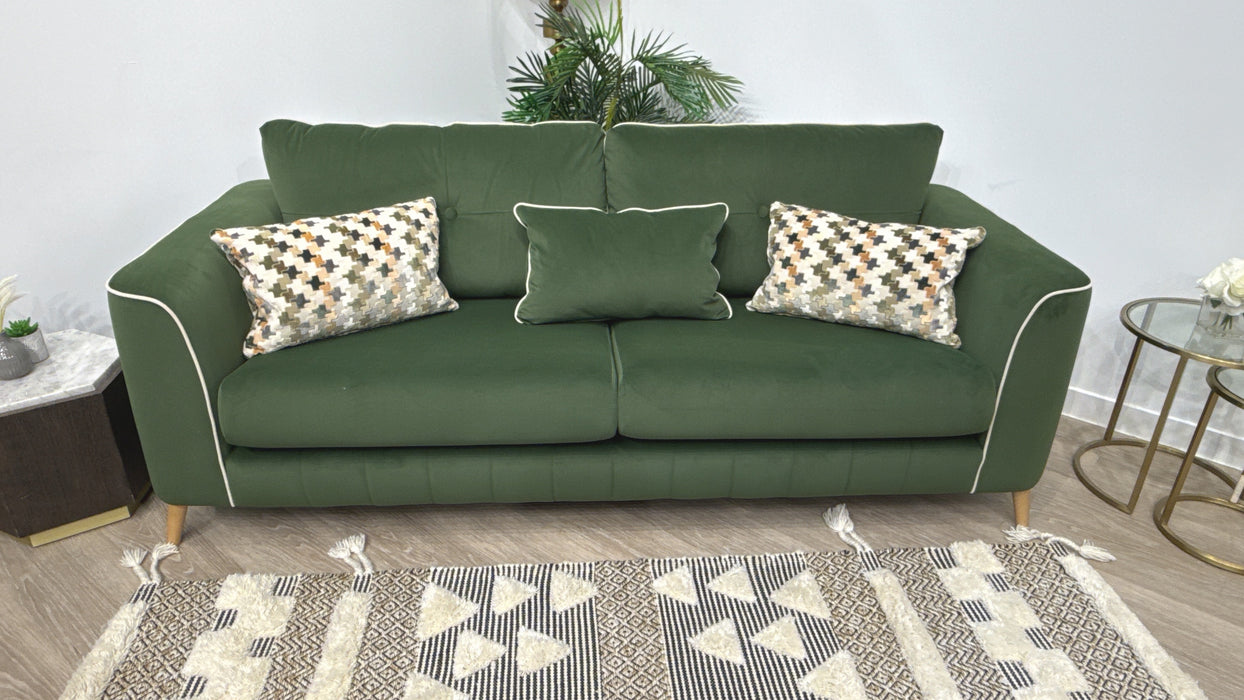 Sofology Remy Fabric 4 Seater in Super Matt Velvet Moss Mix With Cream Contrast Piping