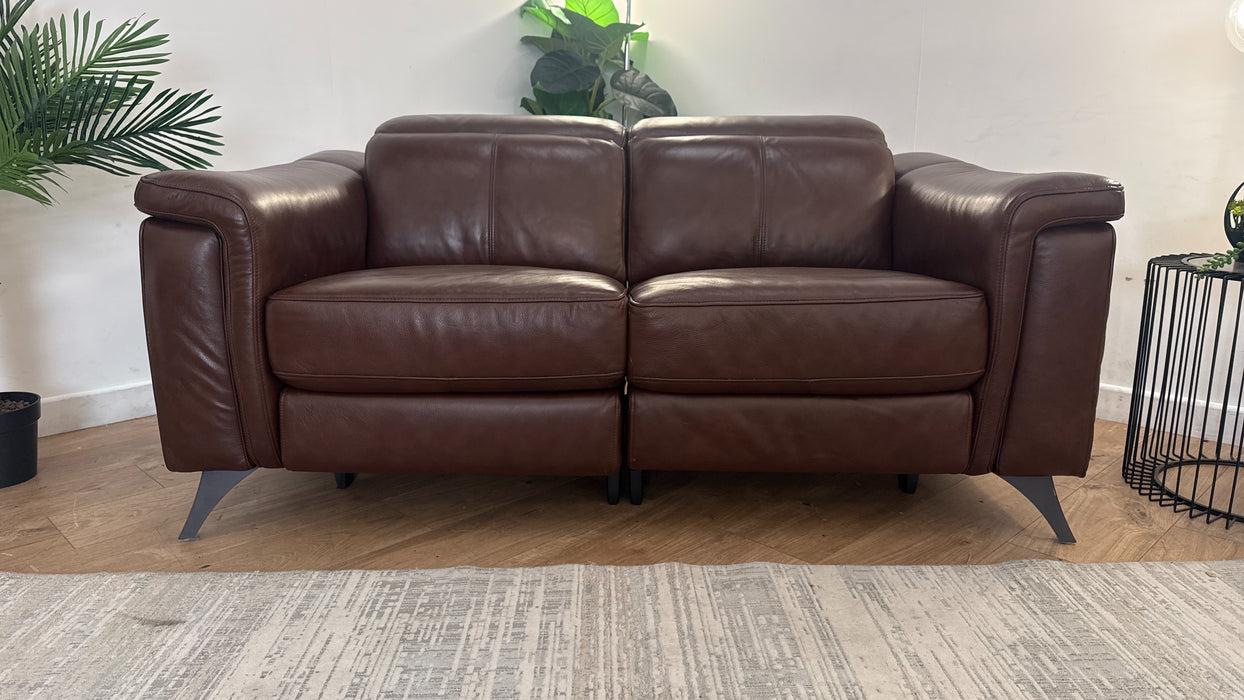 Sofology Ezra Leather 2 Seater Power Recliner/Headrest in Chocolate