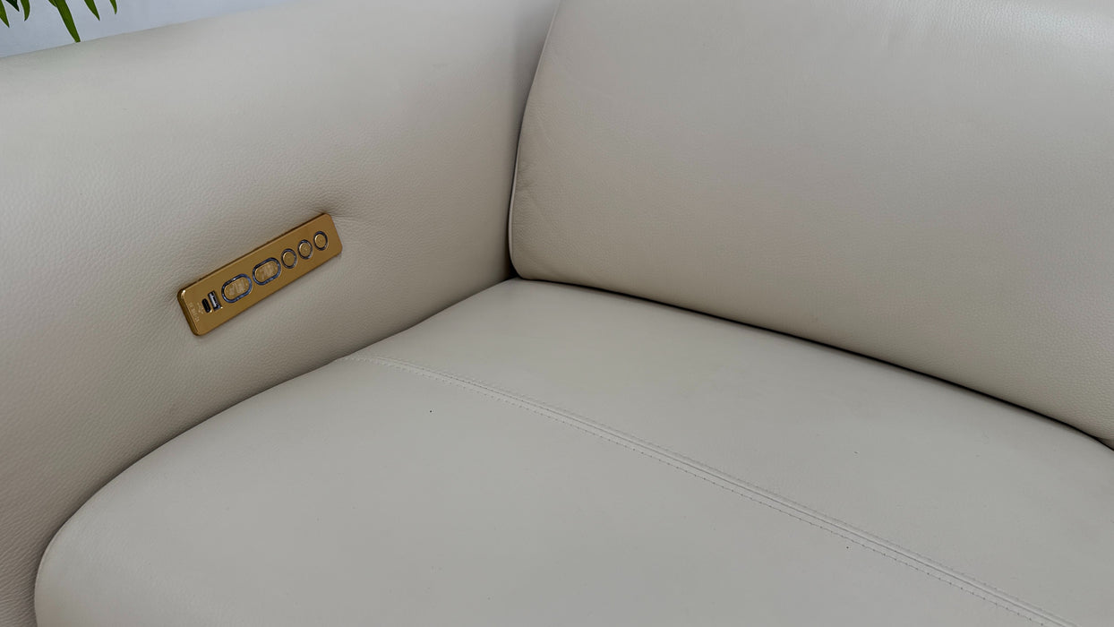 Sofology Plaza Leather 3 Seater Power Recliner/Headrest in Trusty Embossed Bone China