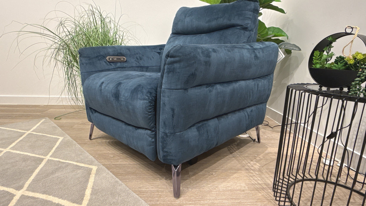 Sofology Renato Fabric Chair Power Recliner in Hertiage Velvet Airforce