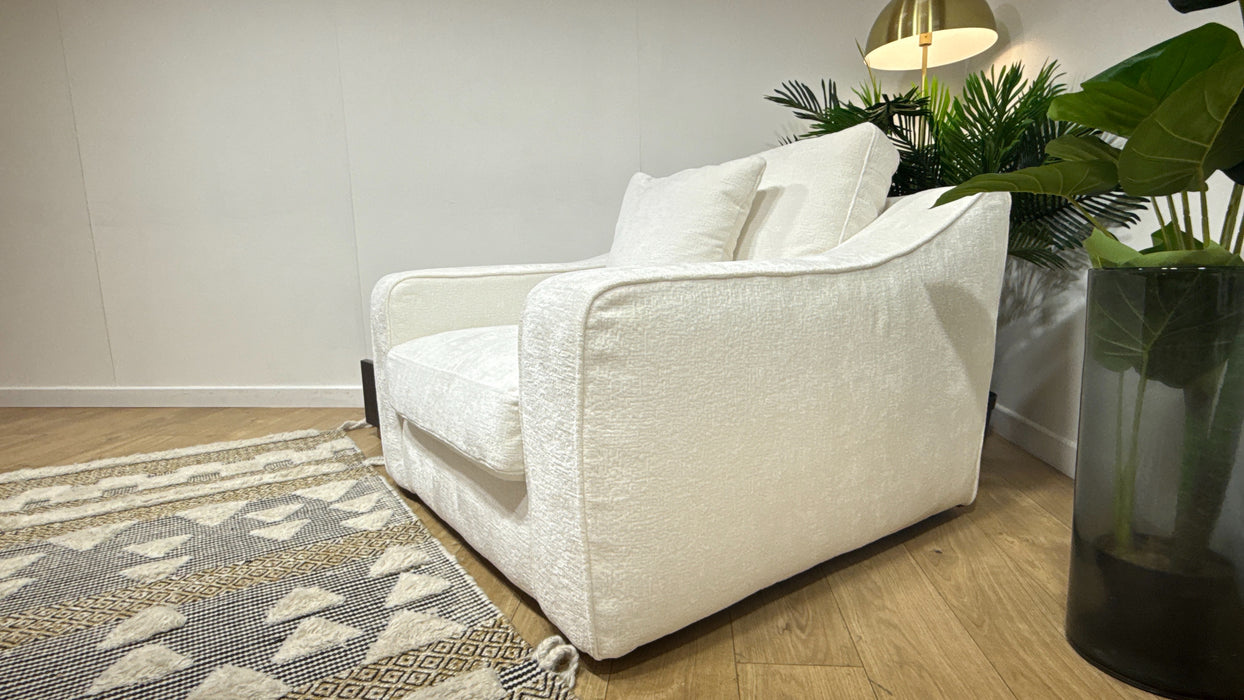 Sofology Bellagio Accent Chair Reversible Feather Flex Seat in Chunky Luxe Chenille Snow