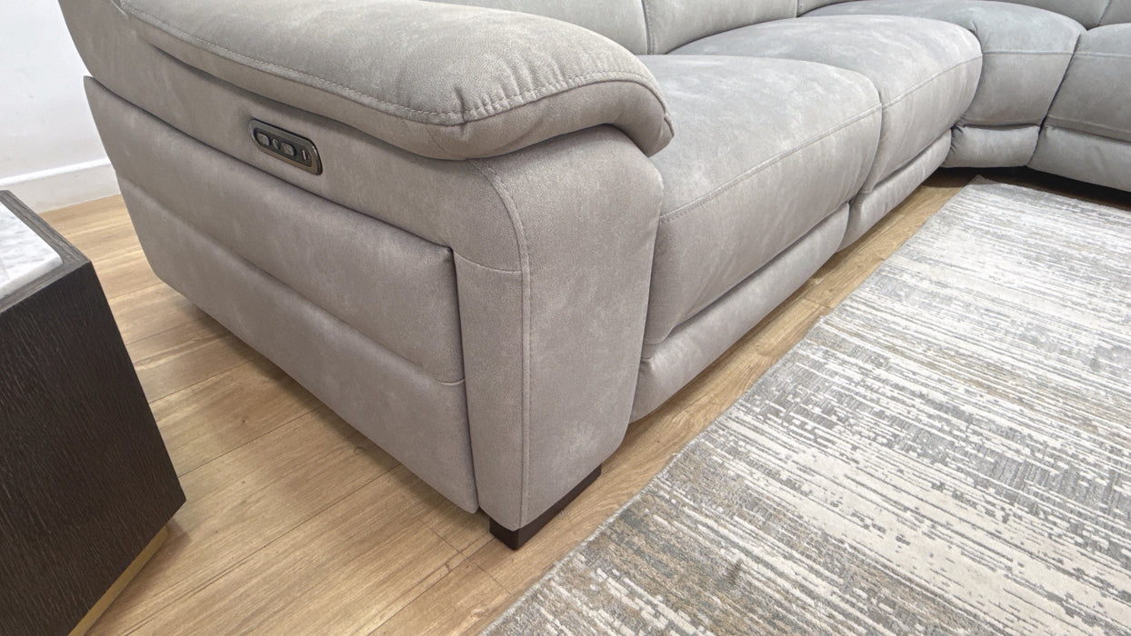 Sofology Portland Modular Fabric 3 Corner 3 Quad Power Recliner/Headrest in Lifestyle Flecked Stone