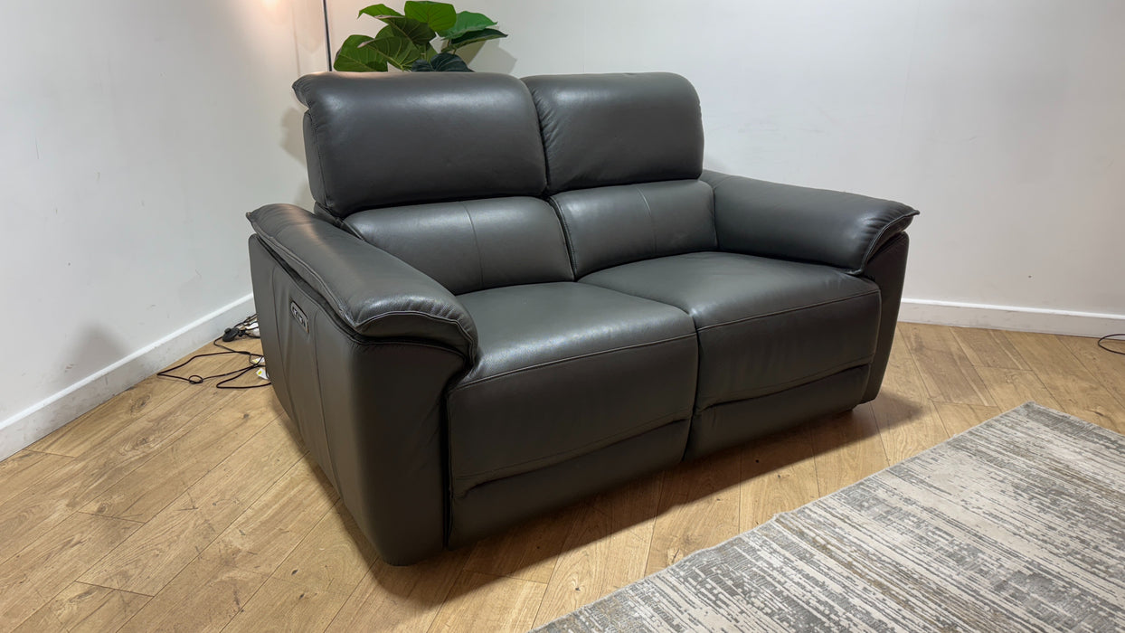 Sofology Hugo Leather 2 Seater Power Recliner/Headrest in Trusty Embossed Charcoal