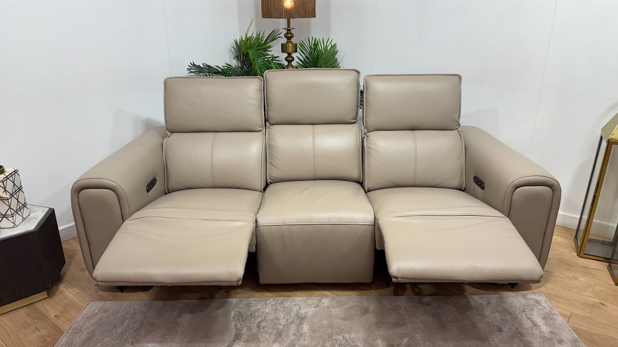 Sofology Premiere Leather 3 Seater Power Recliner/Headrest in Trusty Embossed Stone