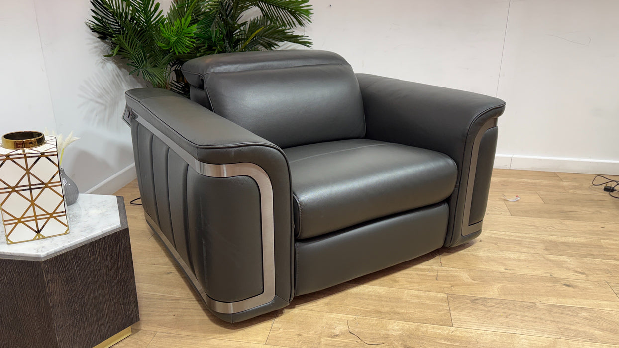 Sofology Plaza Leather Loveseat Power Recliner/Headrest in Trusty Embossed Charcoal