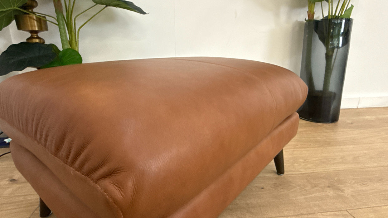 Sofology Adler Leather Designer Footstool in Relaxed Soft Tan