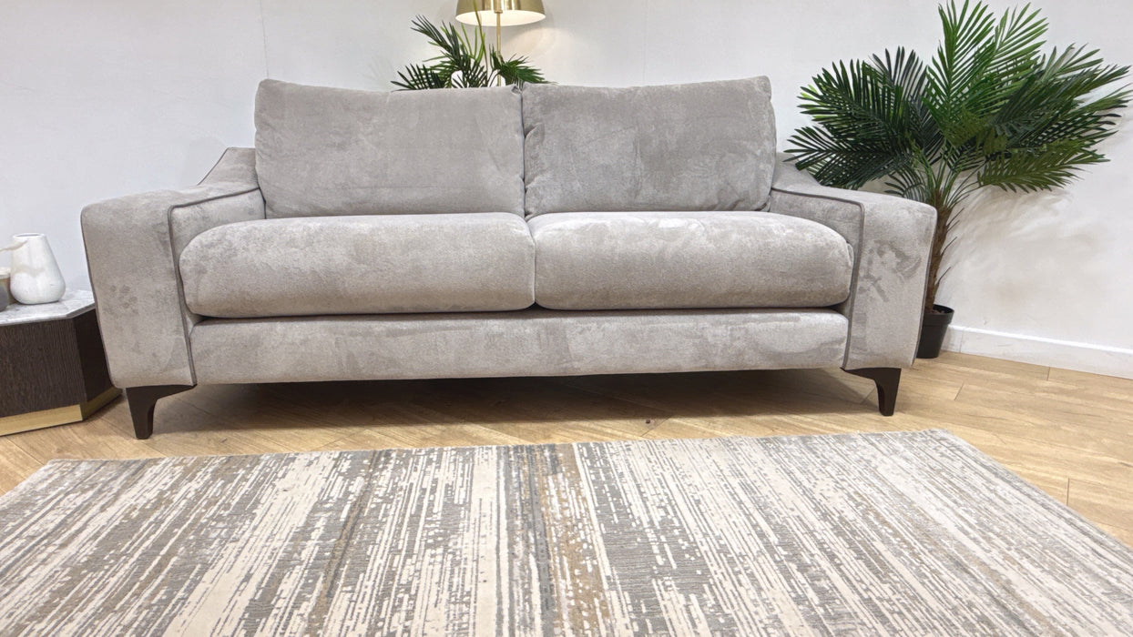 Sofology Wildwood Fabric 3 Seater in Soft Sherpa Silver Contrast Piping Mix
