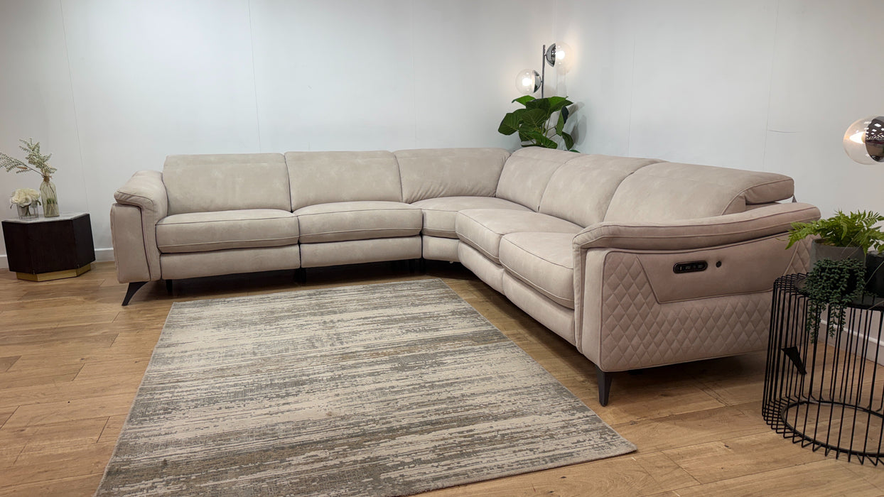 Sofology Ezra Fabric 3 Corner 3 Power Recliner/Headrest Heated Seats in Lifestyle Flecked Ivory