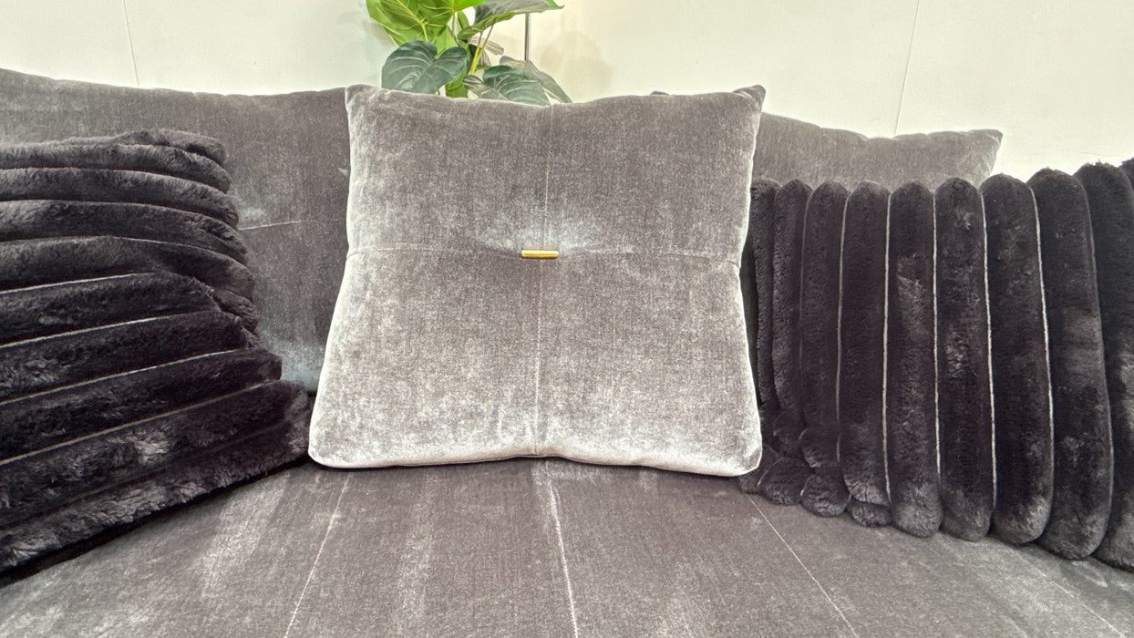 Sofology Oscar Fabric 2 Seater Gold Trim in Fine Textured Chenille Charcoal Mix