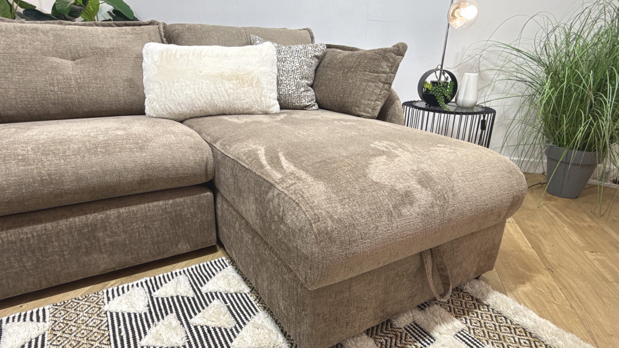 Sofology Portobello Fabric 3 Seater Chaise Storage Foam Seats in Teddy Chenille Mink Mix