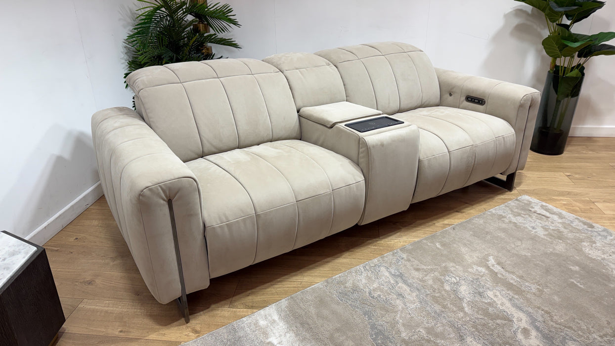 Sofology Paramount Fabric 2.5 Seater Console Power Recliner/Headrest Heated Seat Speakers in Lifestyle Nubuck Feel Stone