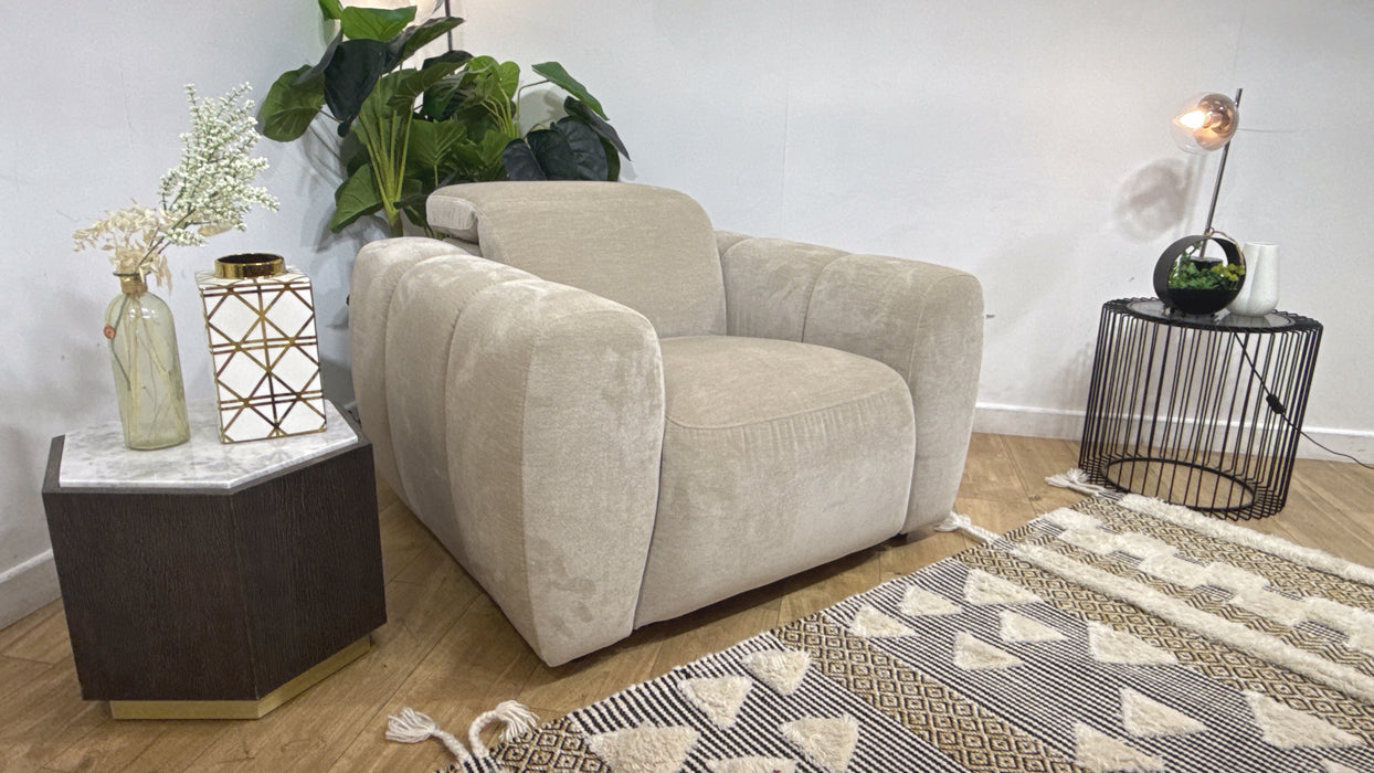 Sofology Solace Chair Power Recliner/Headrest Lumbar Support in Sample Mushroom