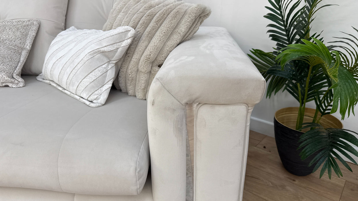 Sofology The Oscar Fabric 4 Seater Silver Trim in Super Matt Velvet Ecru Mix