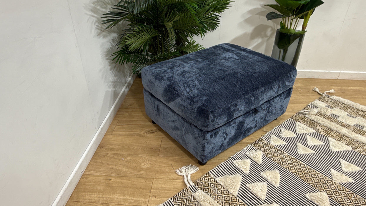 Sofology Bellagio Fabric Storage Feather Flex Footstool in Luxury Deep Pile Denim