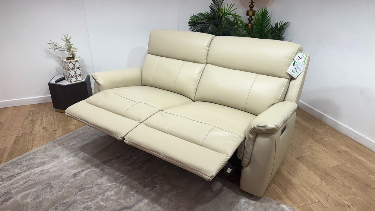 Sofology Bradie Leather 2.5 Seater Power Recliner/Headrest in Trusty Embossed Bone China