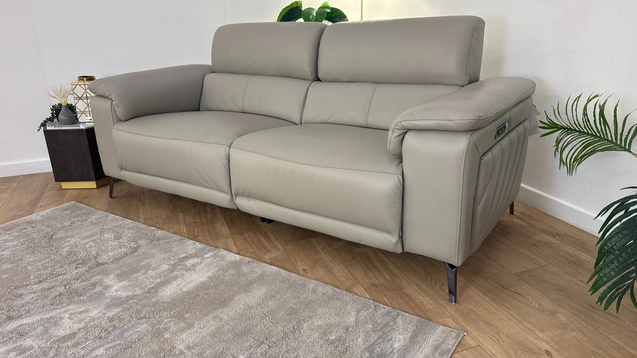 Sofology The Fratelli Leather 2.5 Seater Power Recliner/Headrest in Trusty Embossed Light Grey