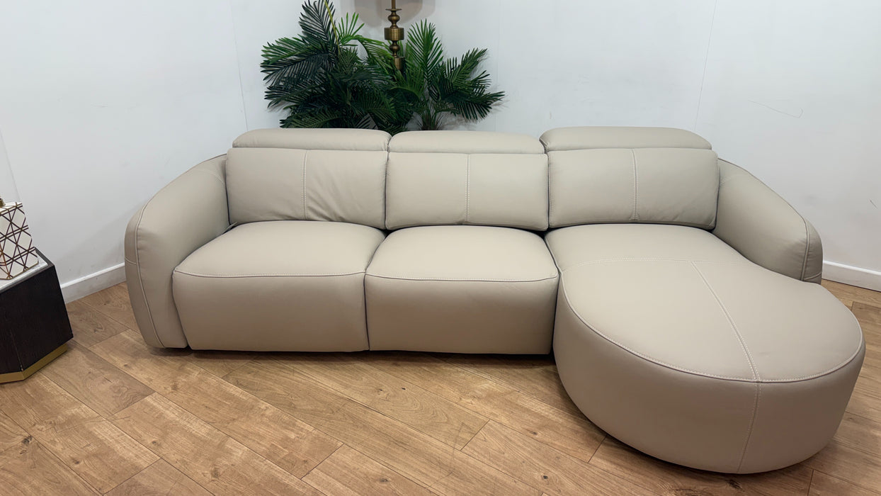 Sofology Serene Leather 3 Seater Chaise Power Recliner in Trusty Matt Stone