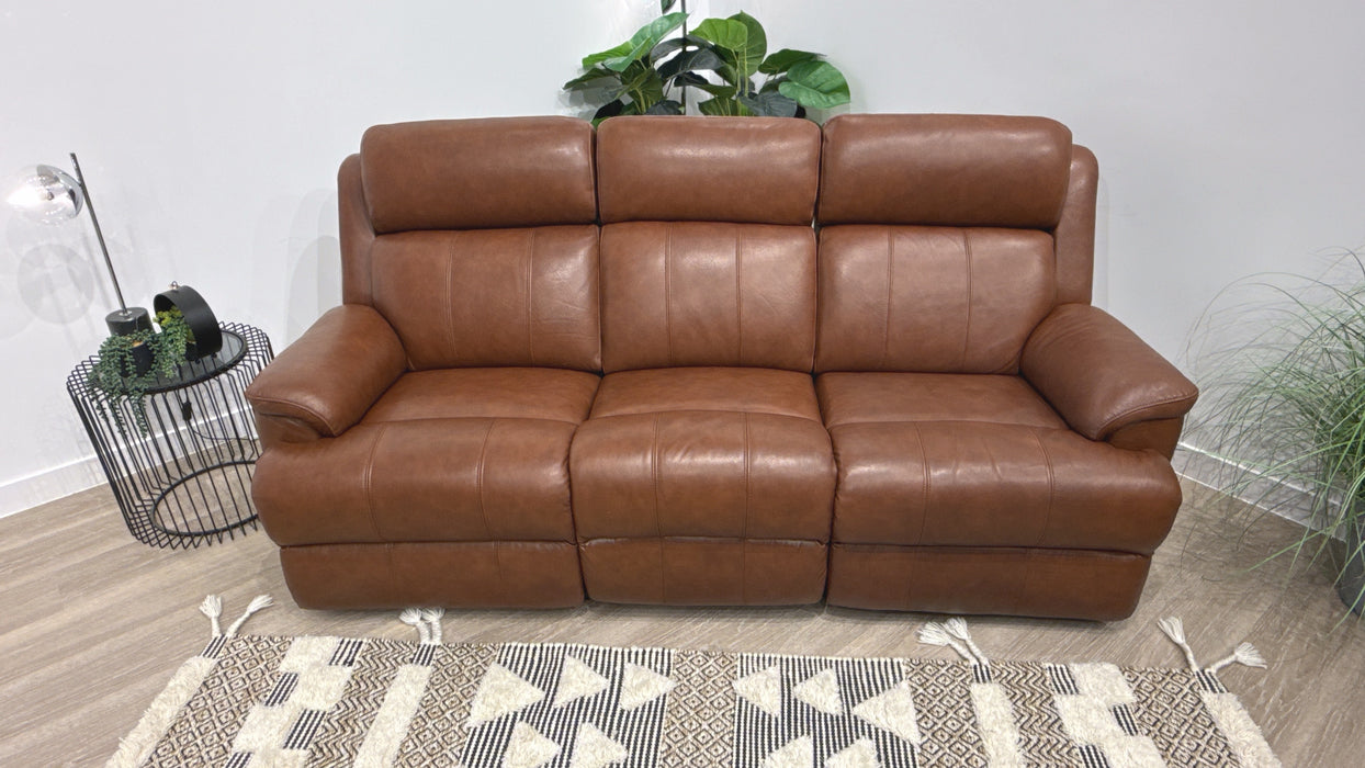 Sofology Gracie Leather 3 Seater Power Recliner/Headrest Heated Seats in Trusty Sheen Butterscotch