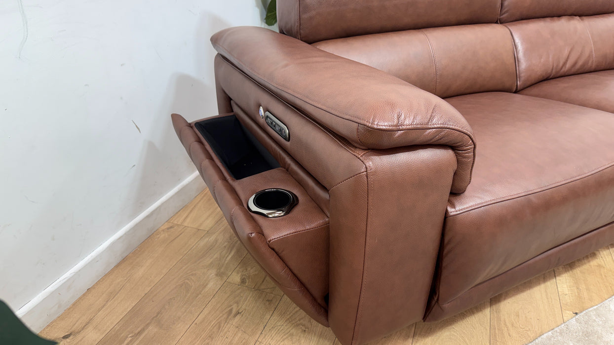 Sofology Fratelli Leather 2.5 Seater Power Recliner/Headrest in Trusty Embossed Chestnut