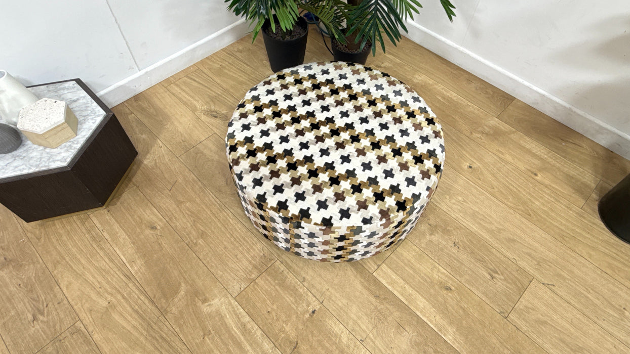 Sofology Remy Fabric Designer Round Footstool in Designer Fabric Chocolate