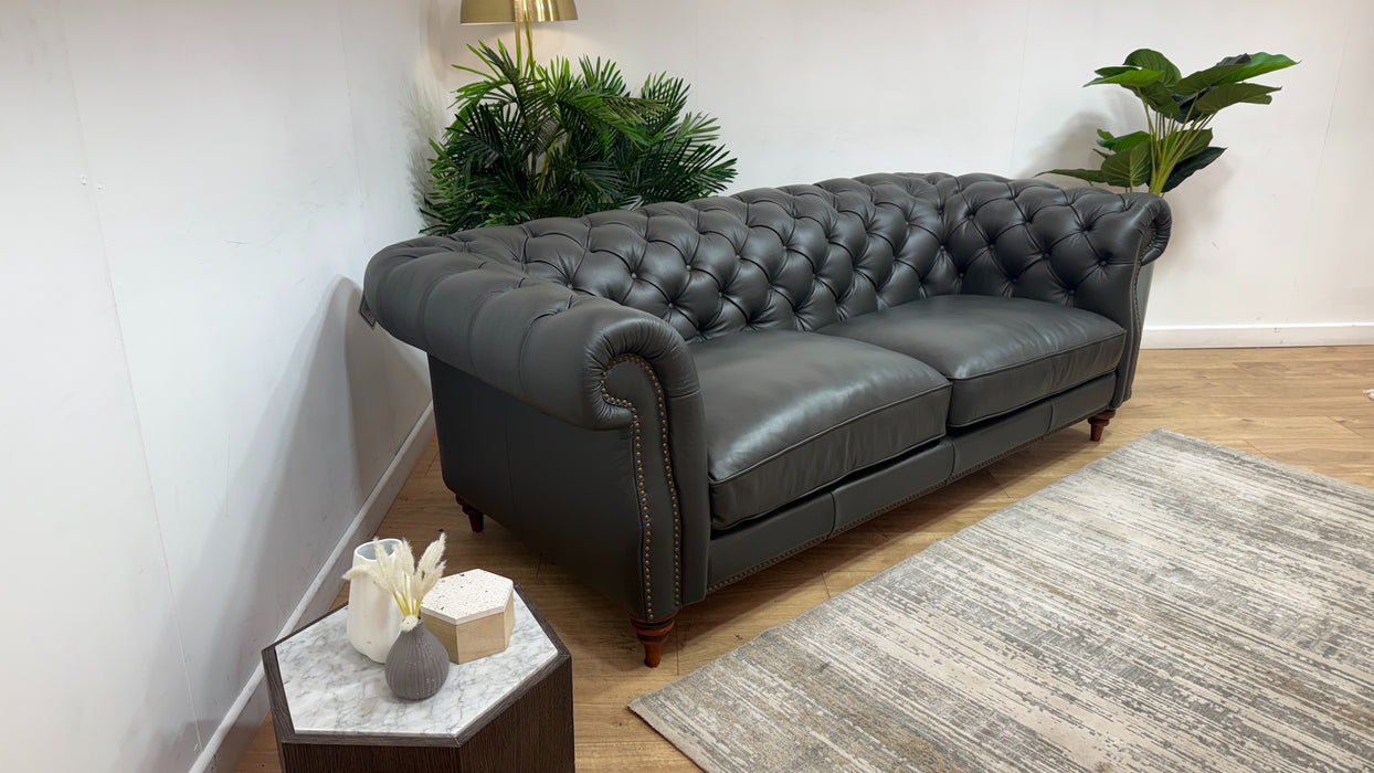 Sofology Darcy Leather 3 Seater with Studs in Trusty Supersoft Sheen Charcoal
