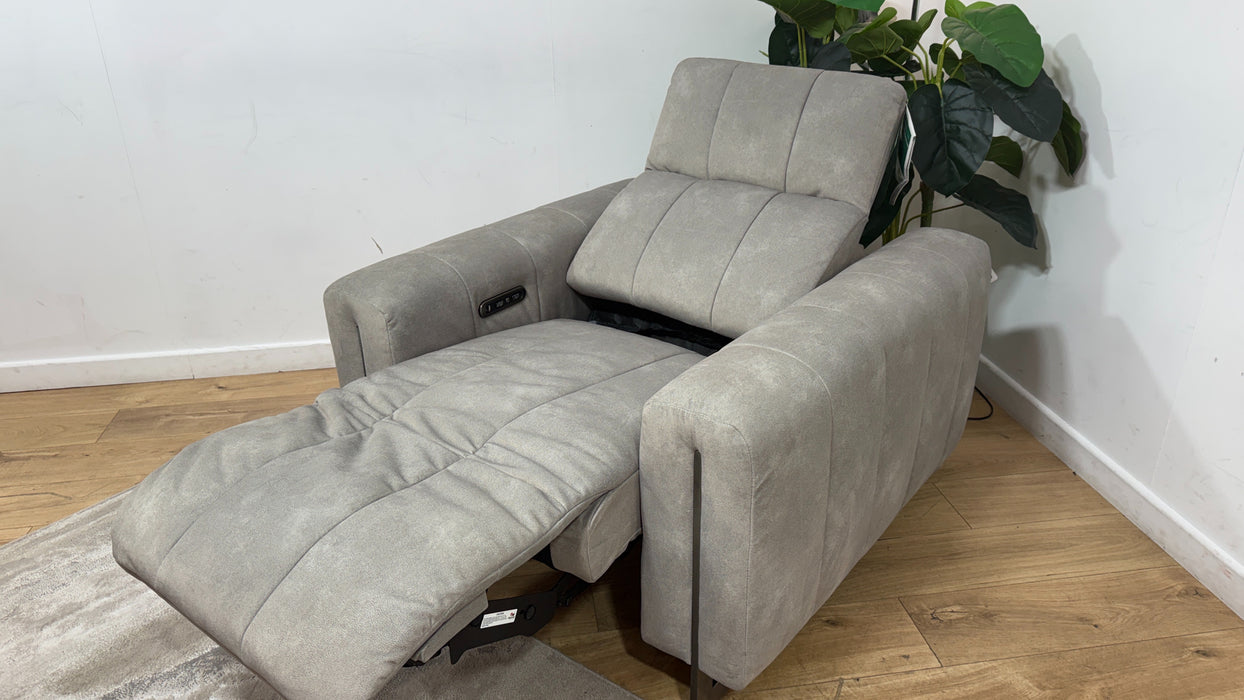 Sofology Paramount Fabric Chair Power Recliner/Headrest in Lifestyle Flecked Stone