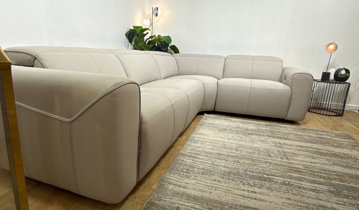 Sofology Riviera Leather 3 Corner 1.5 Power Recliner/Headrest in Trusty Super Matt Cloud Grey