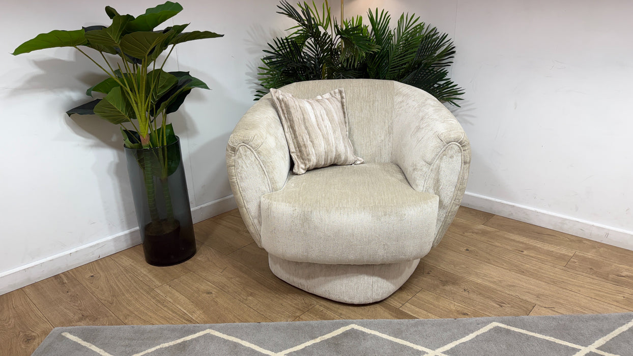 Sofology Lustre Fabric Accent Swivel Chair in Luxury Plush Chenille Moonstone Mix