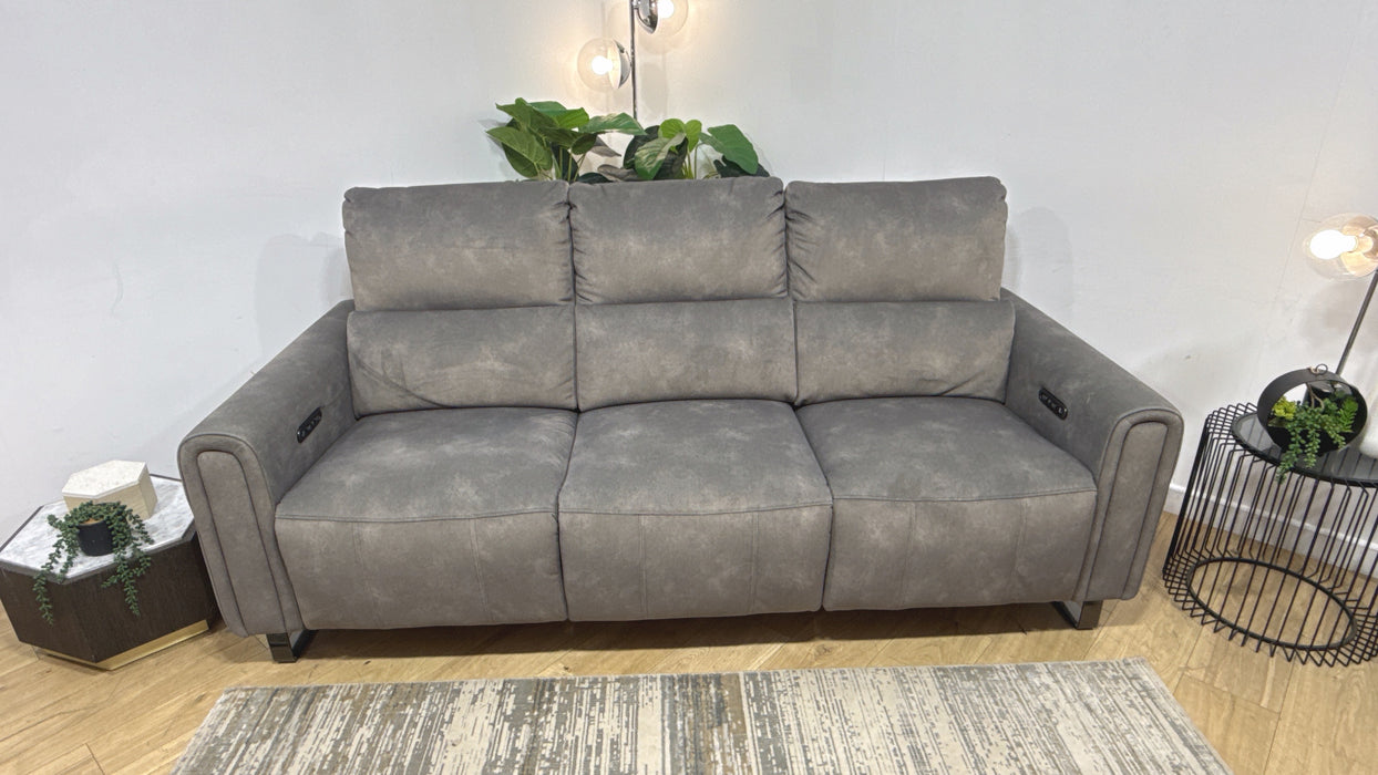 Sofology Ravello Fabric 3 Seater Power Recliner/Headrest in Lifestyle Flecked Mocha